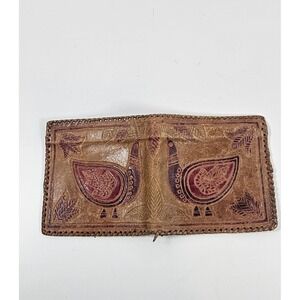 Vintage Hand Tooled Leather Wallet Bird Design Whip Stitch Western